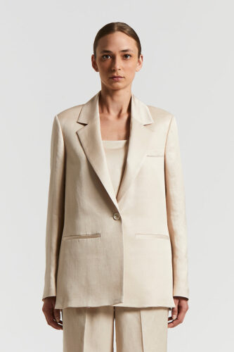 Peserico - Single-breasted blazer in fluid viscose and linen twill - Amber Beige