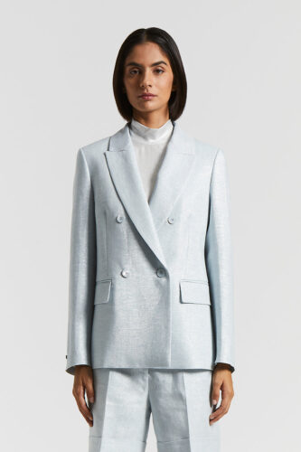 Peserico - Linen cotton Lurex double-breasted blazer - Crystal blue