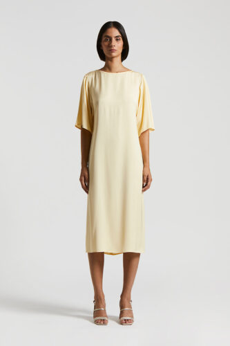 Peserico - Viscose midi dress with Punto Luce - Amber beige