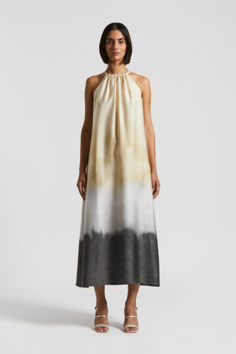 Peserico - Long twill dress with degradé print - Quartz sand