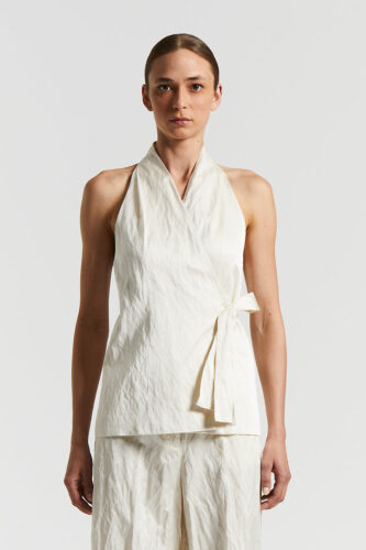 Peserico - Linen cotton crushed satin waistcoat - Almond white