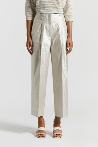 Peserico - Metallic effect linen trousers - Quartz sand