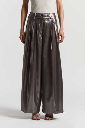 Peserico - Laminated palazzo trousers with darts - Ebony