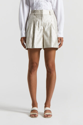 Peserico - Metallic effect cotton linen canvas shorts - Quartz sand