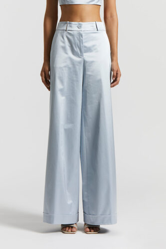Peserico - Cotton-blend satin palazzo trousers - Crystal blue