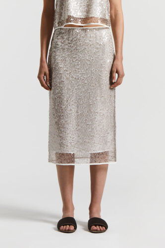Peserico - Translucent sequin net midi skirt - Amber Beige