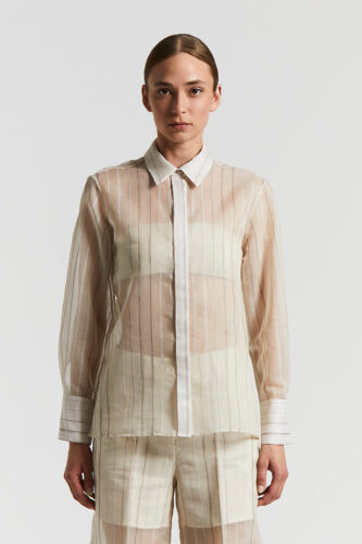 Peserico - Striped cotton silk organza shirt - Ebony