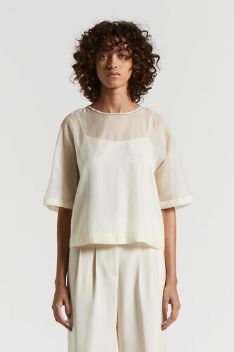 Peserico - Lightweight crepe-effect organza blouse - Quartz sand