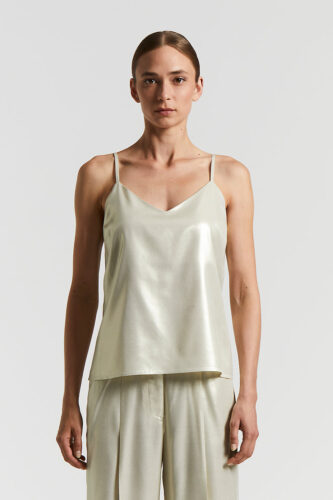 Peserico - Flowing laminated viscose twill top - Quartz sand