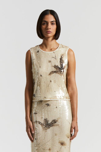 Peserico - Sequinned Lurex net top - Quartz sand