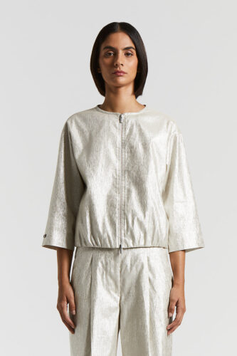 Peserico - Metallic effect cotton linen jacket - Quartz sand