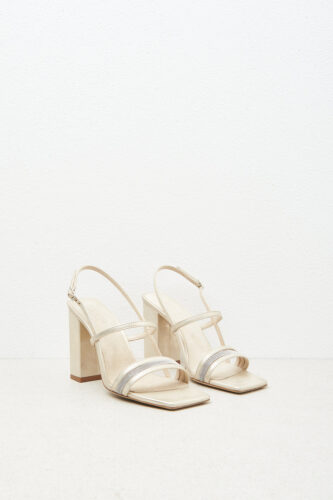 Peserico - Heeled leather sandal with Punto Luce - Quartz sand