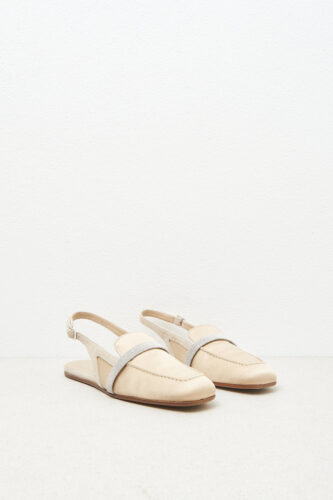 Peserico - Genuine leather flat satin slingbacks - Amber Beige