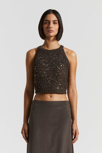 Peserico - Tricot crop top with maxi sequins - Ebony