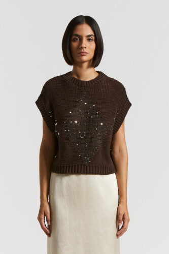 Peserico - Cotton cordonnet cape with sequins - Ebony