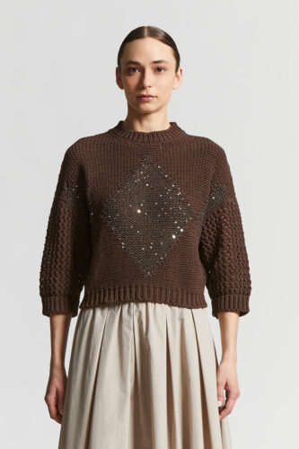 Peserico - Cotton cordonnet jacquard sweater with sequins - Ebony
