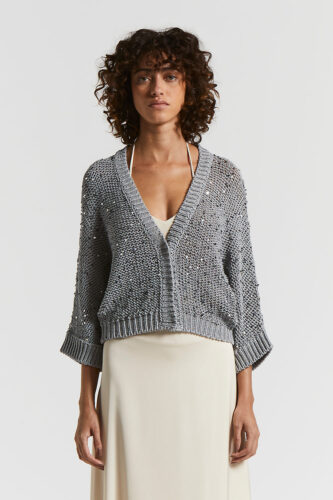 Peserico - Cotton ribbon cardigan with maxi sequins - Lunar gray