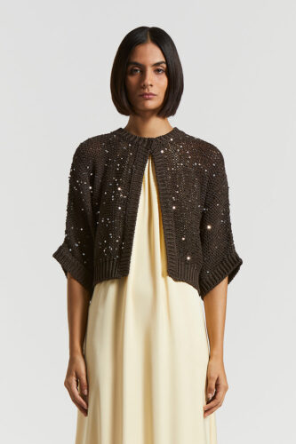 Peserico - Cotton ribbon cardigan with maxi sequins - Ebony