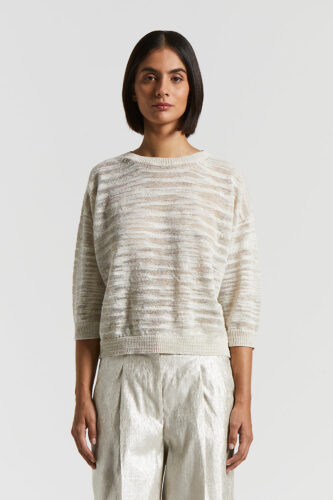 Peserico - Slub cotton-linen tricot sweater with Lurex - Quartz sand