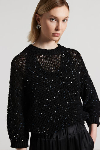 Peserico - Cotton ribbon sweater with sequins - Black