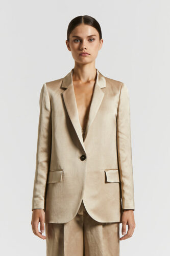 Peserico - Single-breasted viscose and linen satin blazer - Desert