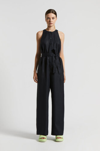 Peserico - Plain-coloured pure linen gabardine jumpsuit - Abyss