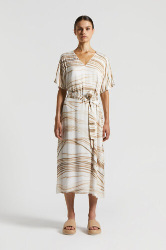Peserico - Printed viscose satin midi dress - Desert