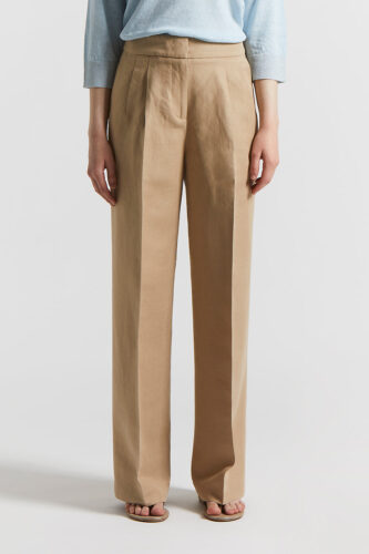 Peserico - Linen and viscose diagonal trousers - Desert