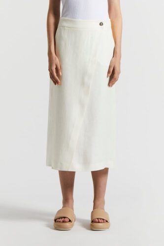 Peserico - Plain pure linen gabardine wrap skirt - Cloud white