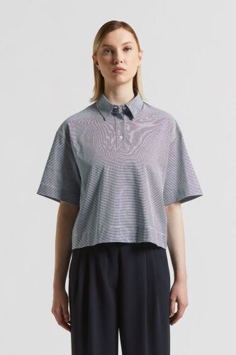 Peserico - Pure cotton striped melange jersey polo shirt - Space blue