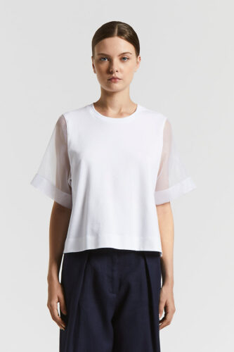 Peserico - Technical jersey shirt with organza details - Light white