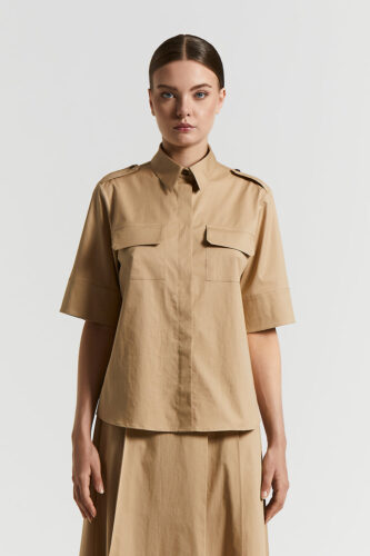 Peserico - Lightweight twisted stretch cotton satin shirt - Desert