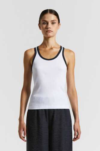 Peserico - Two-tone ribbed cotton jersey top - Space blue