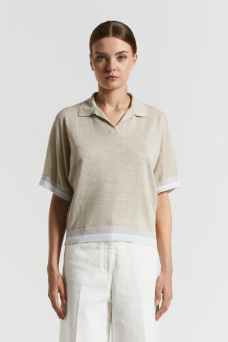 Peserico - Linen cotton Lurex polo shirt - Ivory