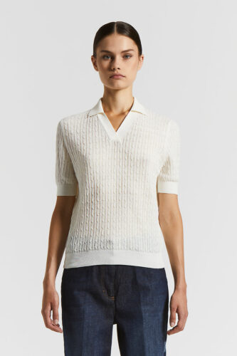 Peserico - Linen cotton crepe melange polo shirt - Cloud white