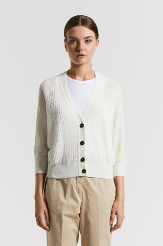 Peserico - Linen cotton crepe melange cardigan - Cloud white