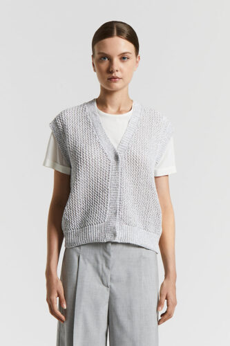 Peserico - Cotton blend mouliné cardigan with sequins - Granite