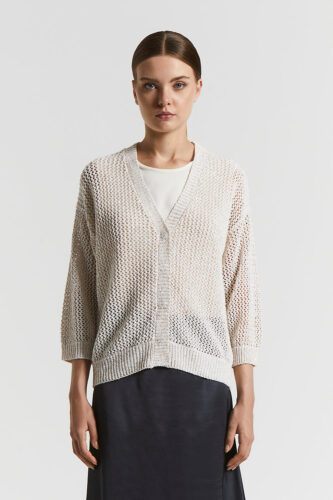 Peserico - Cotton blend mouliné cardigan with sequins - Amber Beige