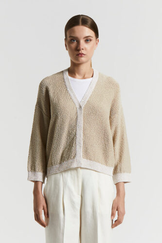 Peserico - Pure cotton webbing tricot cardigan - Desert