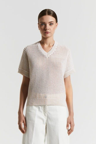 Peserico - Tricot sweater in wet-effect viscose webbing - Quartz sand