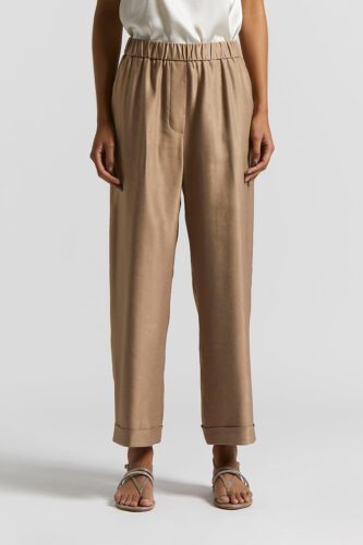 Peserico - Shiny viscose-linen gabardine trousers - Cappucino