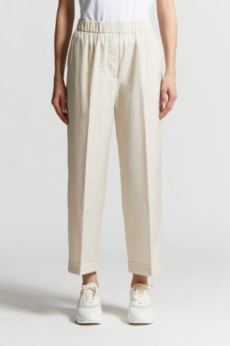 Peserico - Cotton-blend poplin trousers with elastic waist - Quartz sand