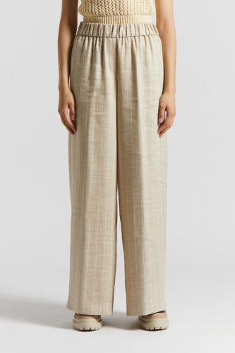 Peserico - Pinstriped technical linen trousers with elasticated waist - Amber beige