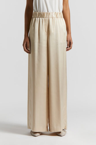 Peserico - Viscose satin trousers with elastic waist - Amber beige