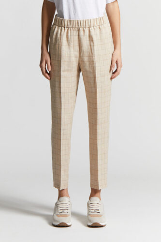 Peserico - Prince of Wales linen trousers - Amber beige