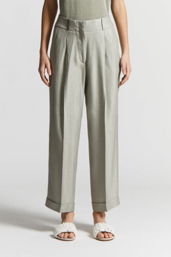 Peserico - Shiny viscose and linen gabardine trousers - Eucalyptus