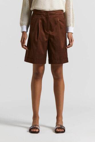 Peserico - Viscose cotton satin twill bermuda shorts - Tobacco