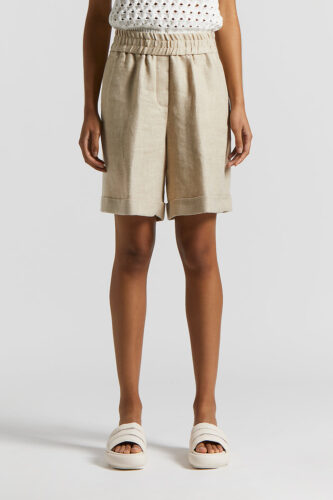 Peserico - Herringbone viscose linen silk bermuda shorts - Amber beige