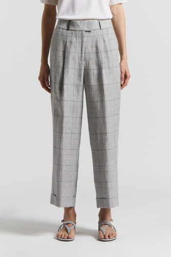 Peserico - Pure linen Prince of Wales trousers - Lunar gray
