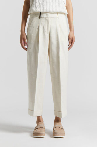 Peserico - Trousers in stuoia weave with bouclé pattern - Cloud white